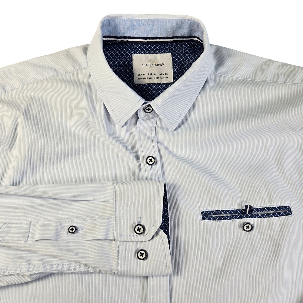 Craft + Flow Men's Medium Light Blue Micro Stripe Long Sleeve Button Down Shirt